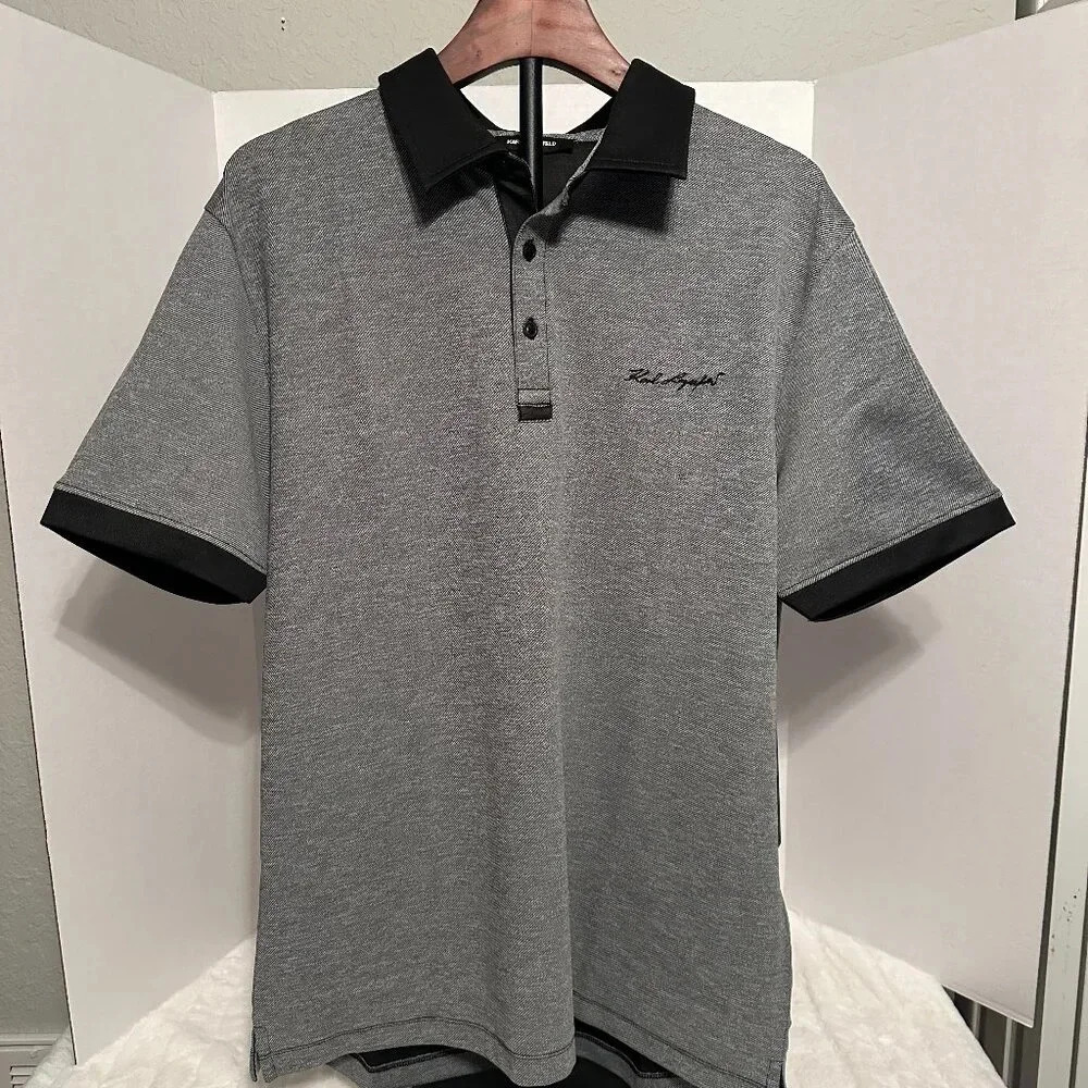 Karl Lagerfeld Size XL Polo Shirt Zip GRAY With BLACK MSRP $119